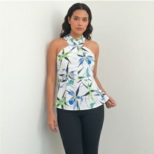 Peplum Floral Halter Top - White, Blue, Green